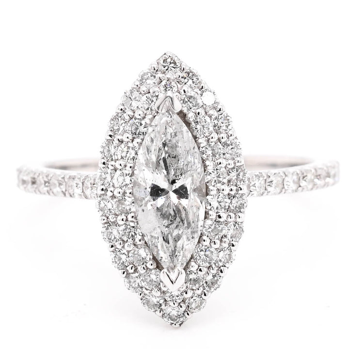 Graziella 14KT White Gold 1.27CTW Marquise Shape Diamond Double Halo Set Engagement Ring