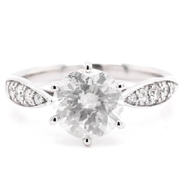 Graziella 14KT White Gold 1.65CTW Round Shape Diamond Accent Side Stones Set Engagement Ring