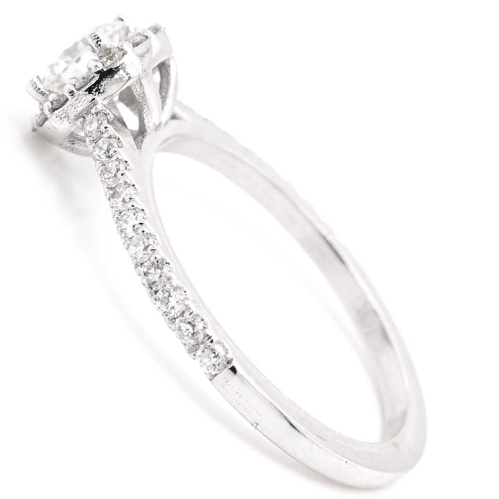 Graziella 14KT White Gold 0.92CTW Round Brilliant Halo Set Diamond Engagement Ring.