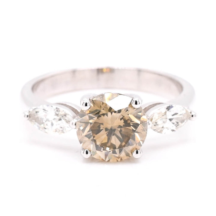 Graziella 14KT White Gold 2.05CTW Round Shape Diamond 3 Stone Set Engagement Ring