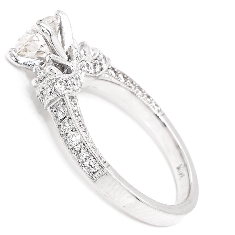 Graziella 14KT White Gold 1.51CTW Round Shape Diamond Accent Side Stones Set Engagement Ring