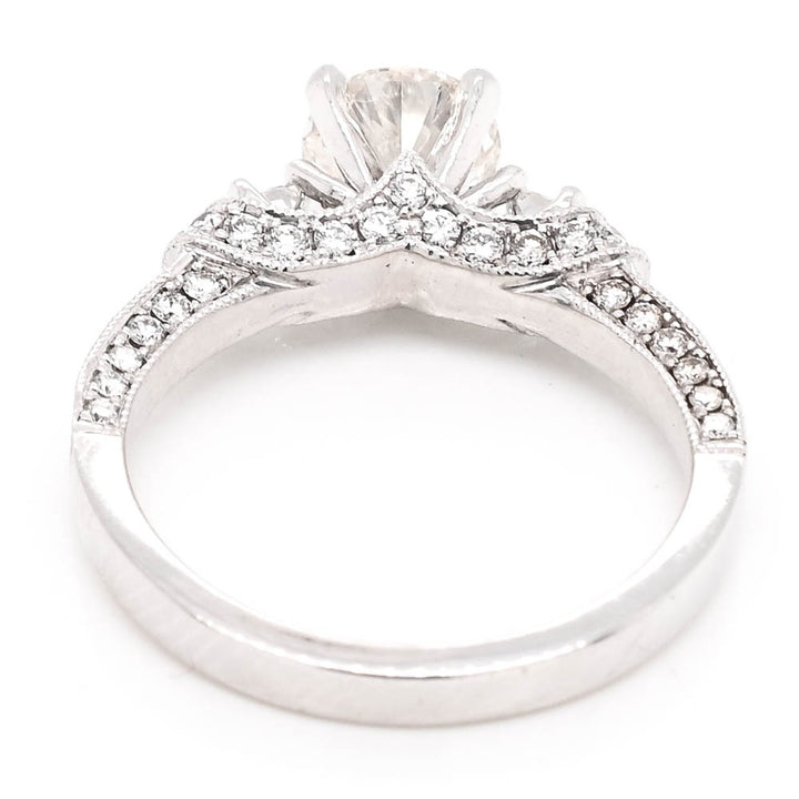 Graziella 14KT White Gold 1.51CTW Round Shape Diamond Accent Side Stones Set Engagement Ring