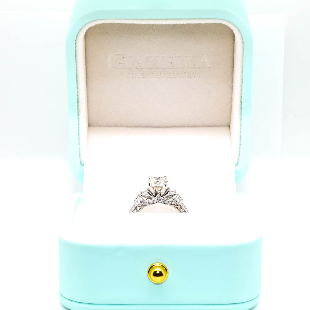 Graziella 14KT White Gold 1.51CTW Round Shape Diamond Accent Side Stones Set Engagement Ring