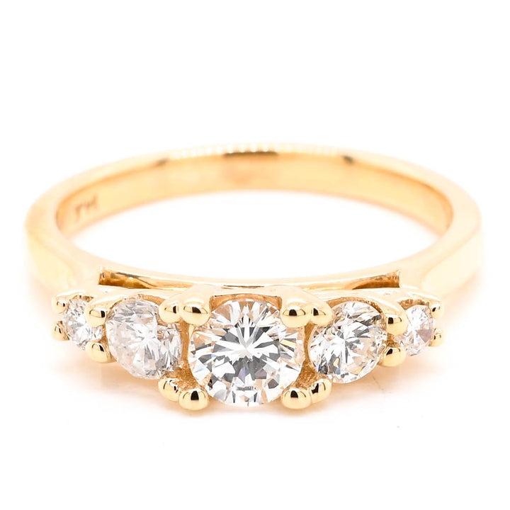 Graziella 14KT Yellow Gold 0.71CTW Round Shape Diamond 5 Stone Set Engagement Ring
