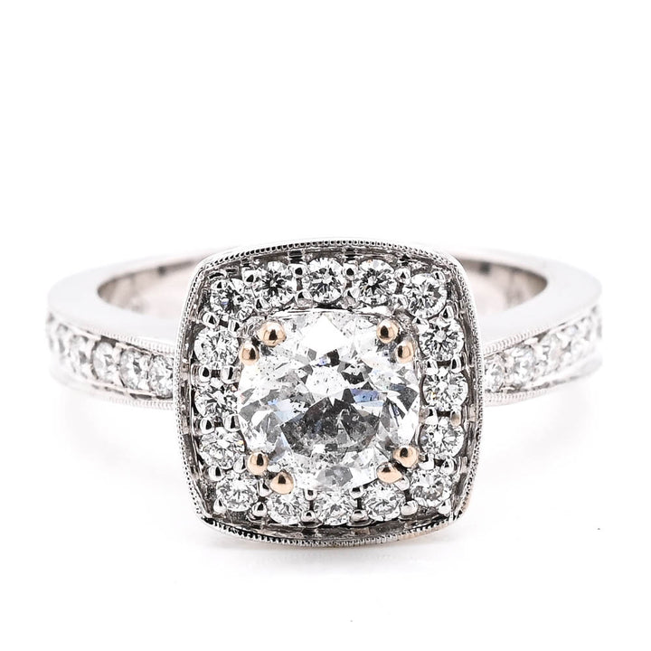 Graziella 18KT White Gold 1.51CTW Round Brilliant Shape Diamond Halo Set Engagement Ring