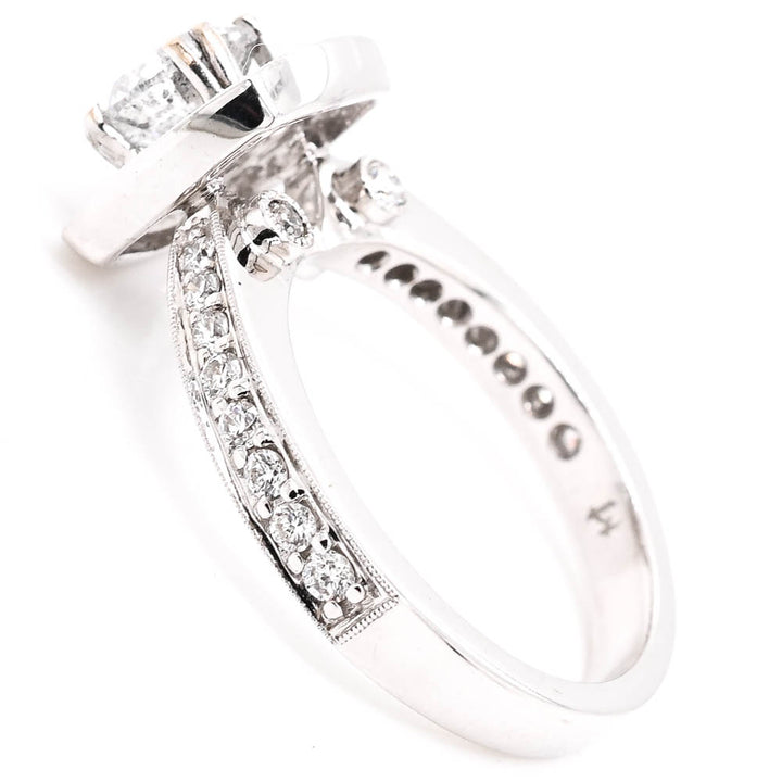 Graziella 18KT White Gold 1.51CTW Round Brilliant Shape Diamond Halo Set Engagement Ring