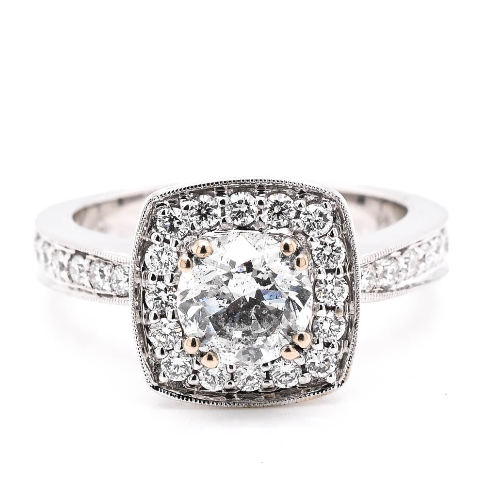 Graziella 18KT White Gold 1.51CTW Round Brilliant Shape Diamond Halo Set Engagement Ring