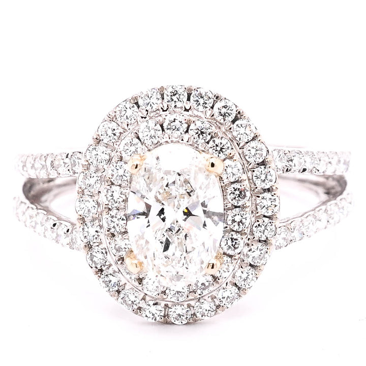 Graziella 14KT White Gold 1.70CTW Oval Shape LAB Created Diamond Double Halo Engagement Ring