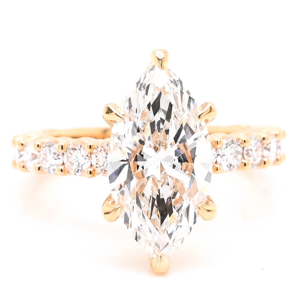 Graziella 14KT Yellow Gold 4.00CTW Marquise Shape Modern Diamond Responsibly Grown Accent Side Stones Engagement Ring