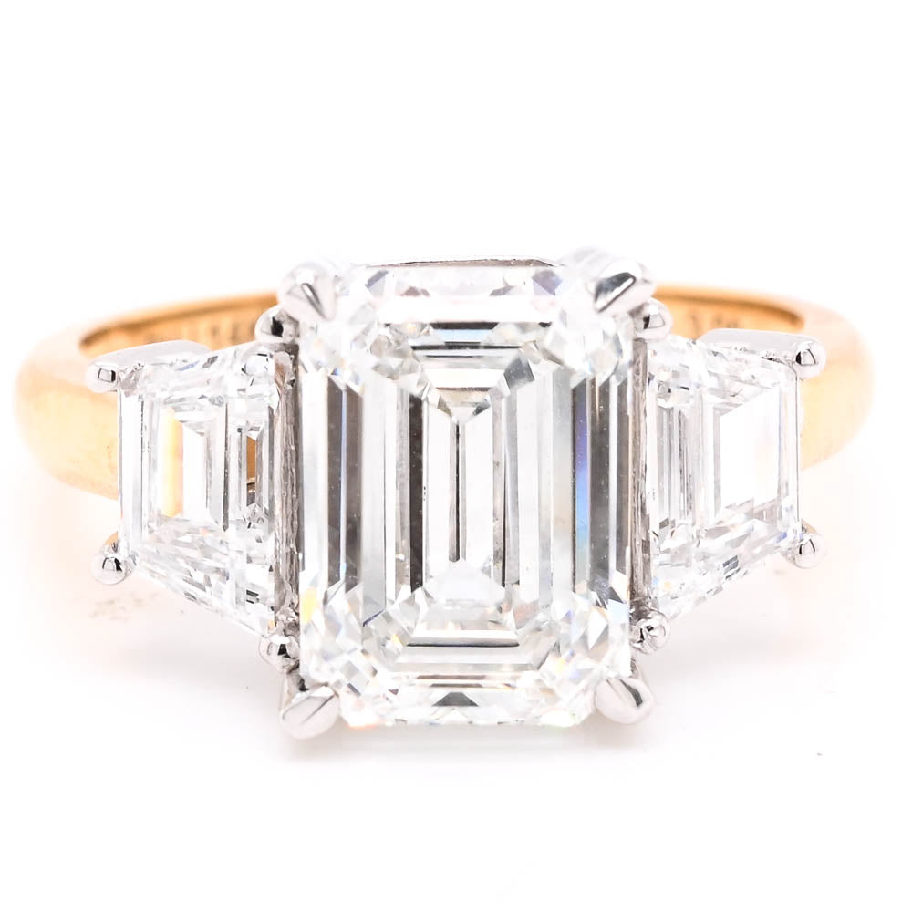 Graziella 14KT Two-Tone Gold 4.00CTW Emerald Lab-Grown Diamond Three-Stone Engagement Ring - Size 6.5