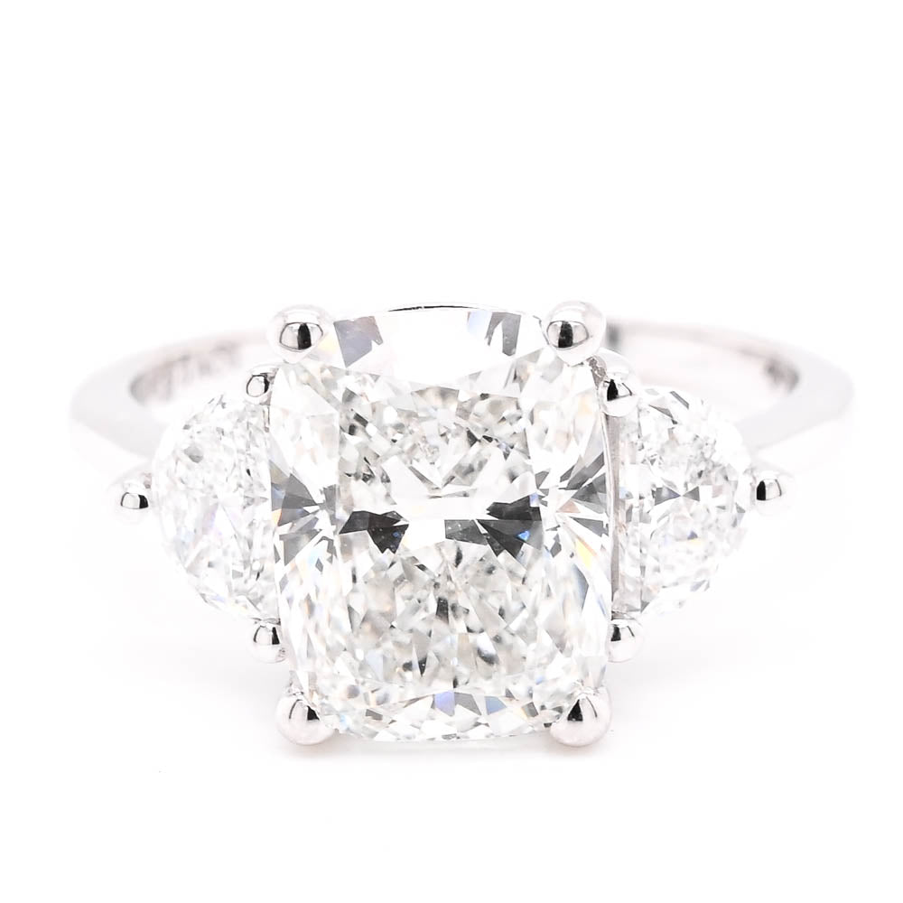 Graziella 14KT White Gold 3.60CTW Cushion Lab-Grown Diamond Three-Stone Engagement Ring - Size 6.5