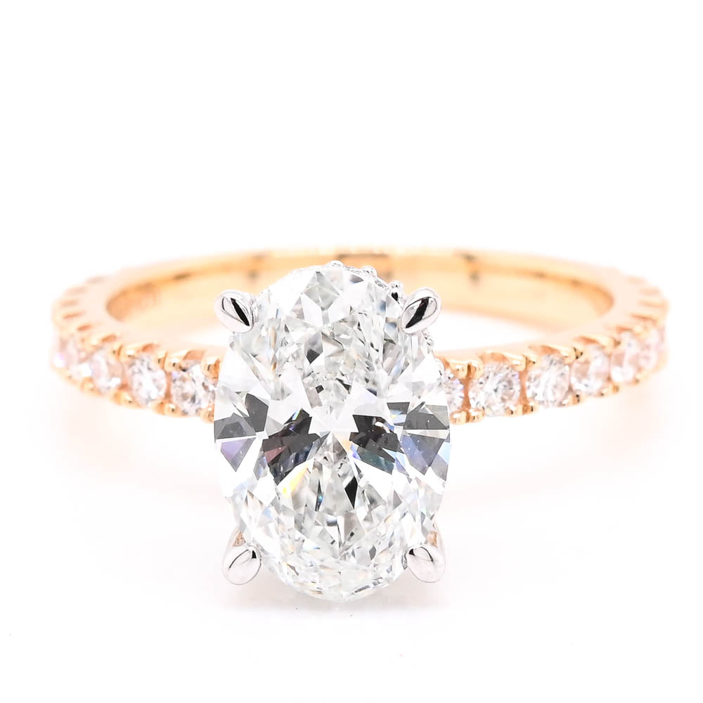 Graziella 10KT White Gold 2.60CTW Oval Shape Accent Side Stones Engagement Ring