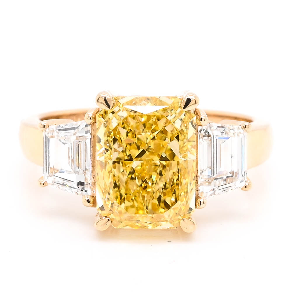 Graziella 14KT Yellow Gold 4.00CTW Radiant, Lab-Grown 3 Stone Style Diamond Engagement Ring