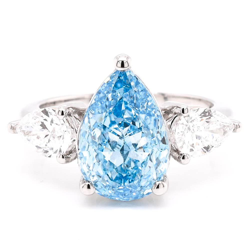 Graziella 14KT White Gold 4.00CTW Pear Lab-Grown Diamond Three-Stone Engagement Ring - Size 6.5