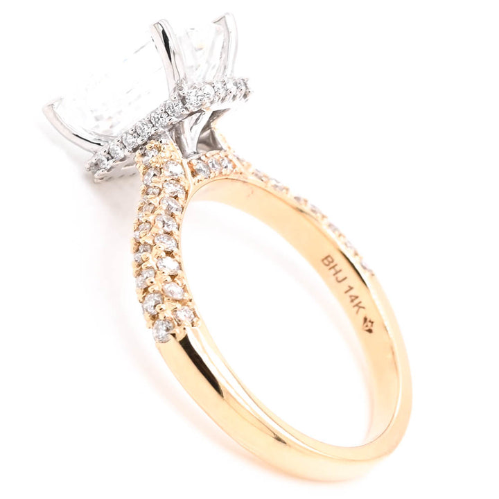 Graziella 14KT Two-Tone Gold 3.55CTW Emerald Shape Accent Side Stones Engagement Ring