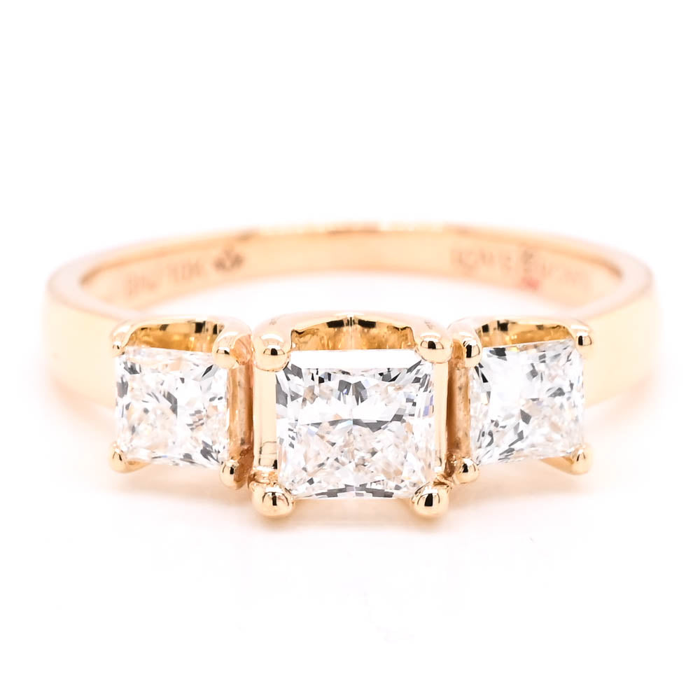 Graziella 10KT Yellow Gold 1.00CTW Square Lab-Grown Diamond Three-Stone Engagement Ring - Size 6.25