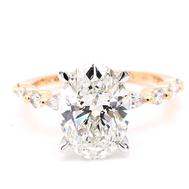 Graziella 10KT Yellow Gold 3.38CTW Oval Shape Accent Side Stones Engagement Ring