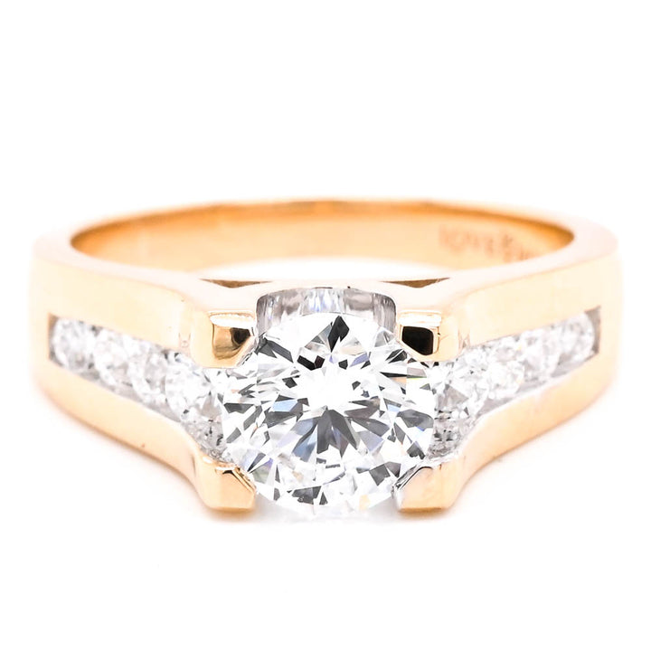 Graziella 10KT Yellow Gold 1.53CTW Round Shape Accent Side Stones Engagement Ring