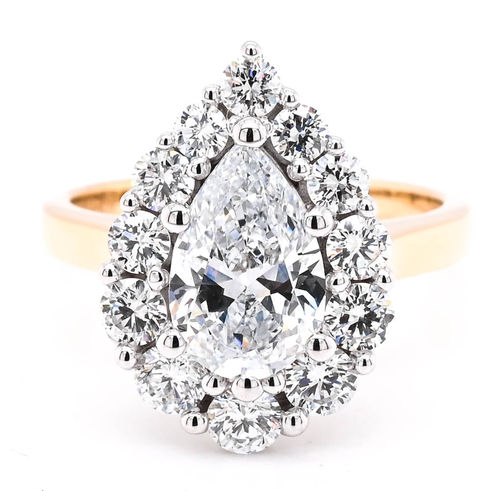 Graziella 10KT Two-Tone Gold 2.50CTW Pear Lab-Grown Diamond Halo Engagement Ring - Size 6.5