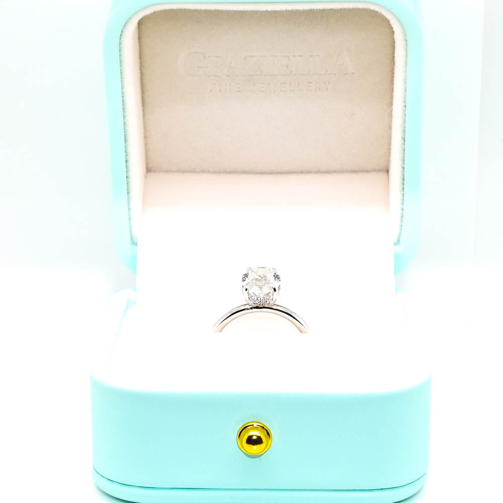 Graziella 14KT White Gold 3.16CTW Oval Lab-Grown Diamond Halo Engagement Ring - Size 6.75