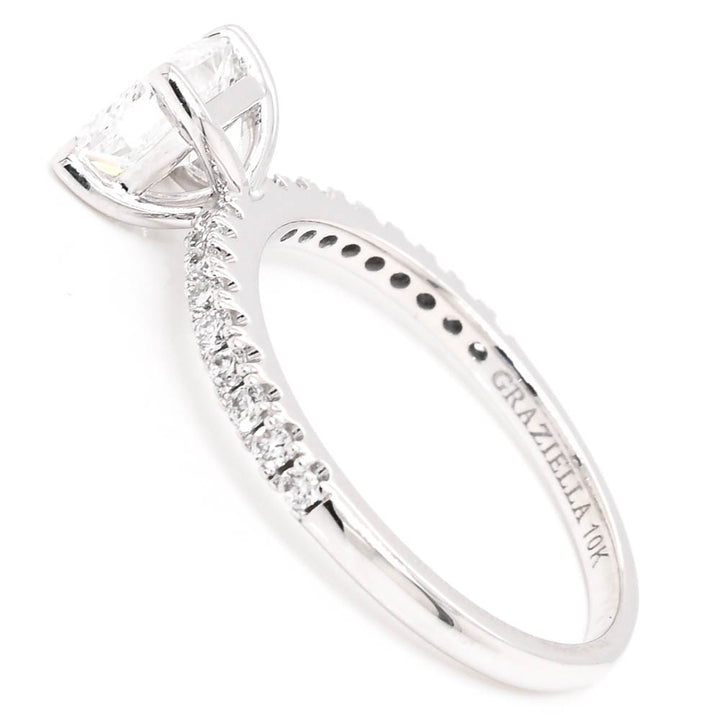 Graziella 10KT White Gold 1.20CTW Emerald Shape Accent Side Stones Engagement Ring