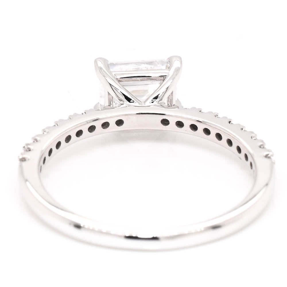 Graziella 10KT White Gold 1.20CTW Emerald Shape Accent Side Stones Engagement Ring