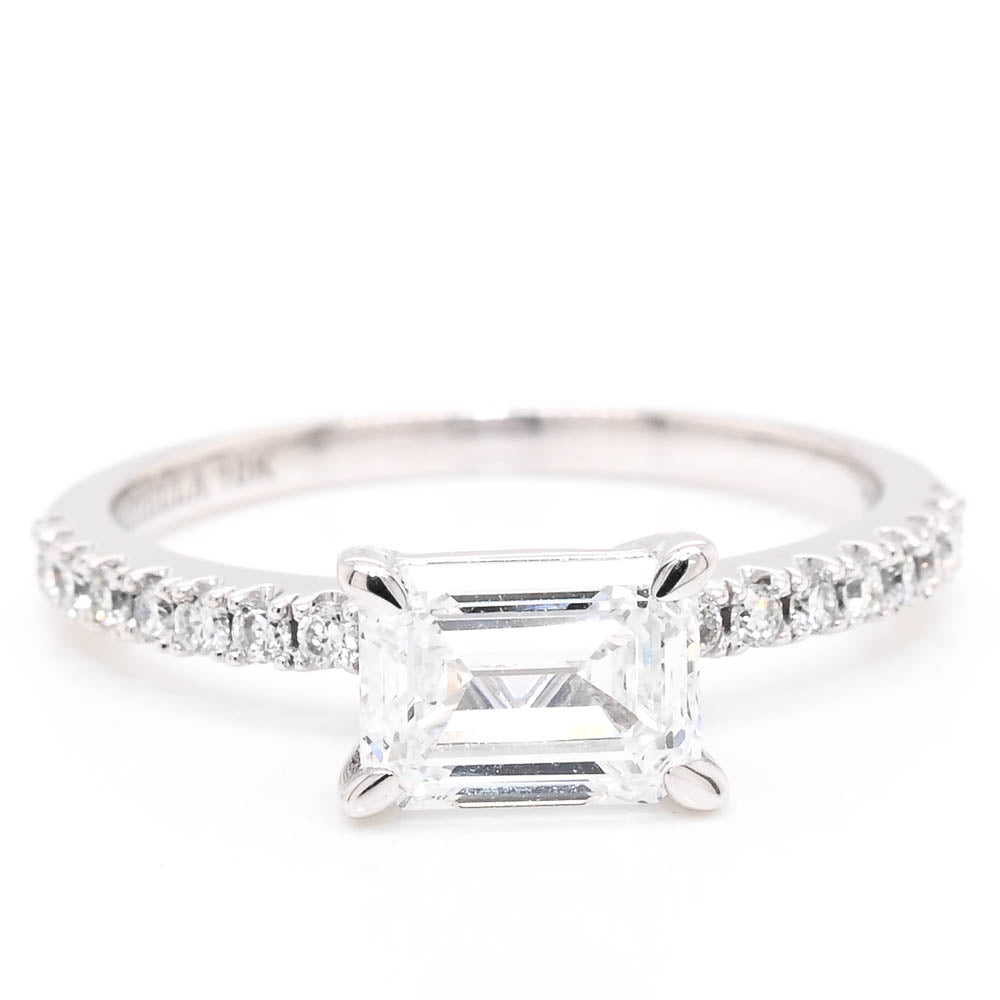 Graziella 10KT White Gold 1.20CTW Emerald , Lab-Grown Accent Side Stones Style Diamond Engagement Ring