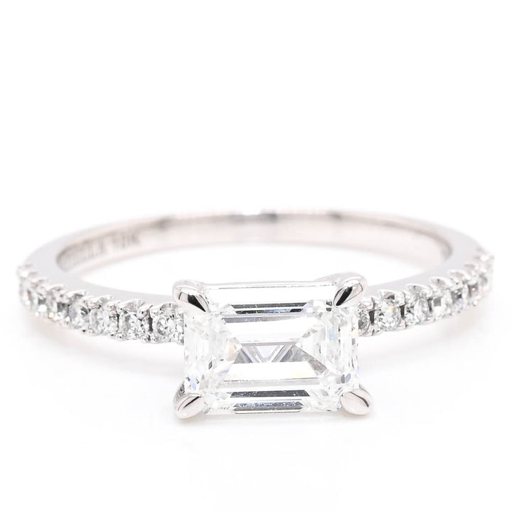 Graziella 10KT White Gold 1.20CTW Emerald Shape Accent Side Stones Engagement Ring
