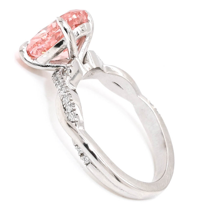 Graziella Platinum White 3.27CTW Oval Shape LAB Created Diamond Accent Side Stones Engagement Ring