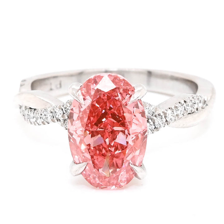 Graziella Platinum White 3.27CTW Oval Shape LAB Created Diamond Accent Side Stones Engagement Ring