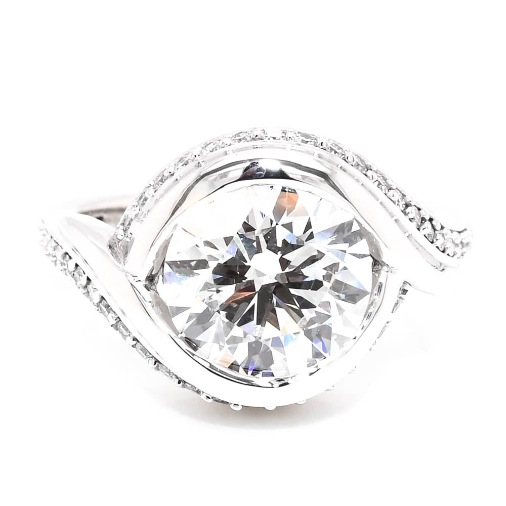 Graziella Platinum White 3.18CTW Round, Lab-Grown Accent Side Stones Style Diamond Engagement Ring