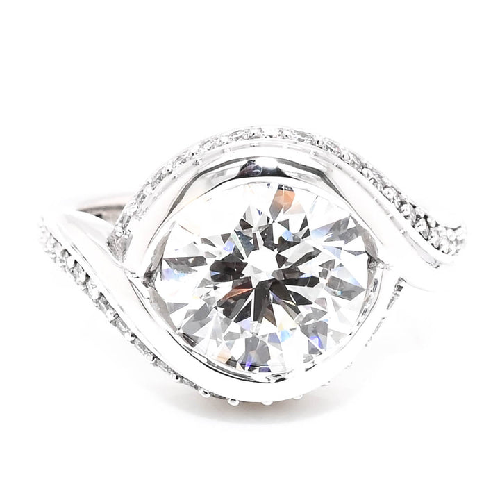 Graziella Platinum White 3.18CTW Round, Lab-Grown Accent Side Stones Style Diamond Engagement Ring