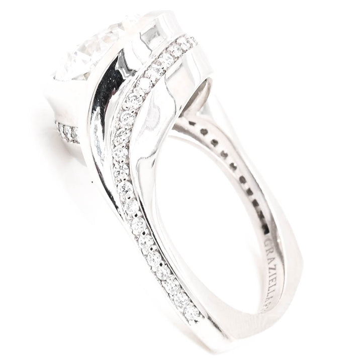 Graziella Platinum White 3.18CTW Round, Lab-Grown Accent Side Stones Style Diamond Engagement Ring