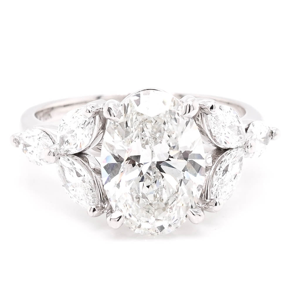 Graziella 10KT White Gold 3.40CTW Oval Lab-Grown Diamond Accent Engagement Ring - Size 6.5