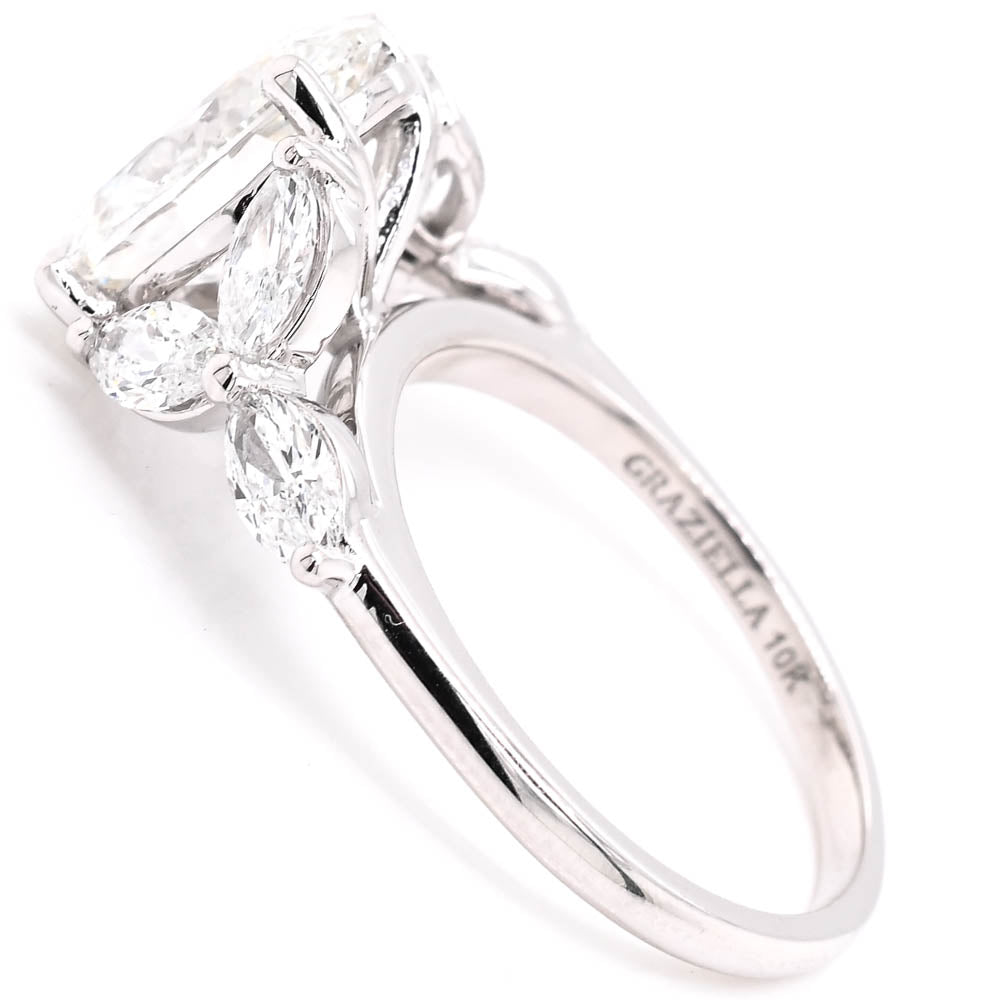 Graziella 10KT White Gold 3.40CTW Oval Shape Accent Side Stones Engagement Ring