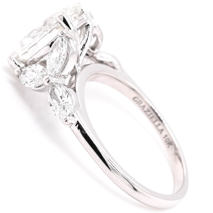 Graziella 10KT White Gold 3.40CTW Oval Shape Accent Side Stones Engagement Ring