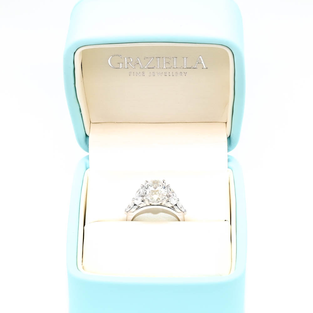 Graziella 10KT White Gold 3.40CTW Oval Shape Accent Side Stones Engagement Ring