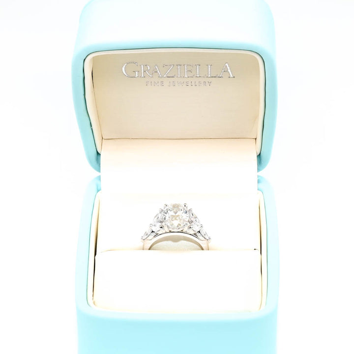 Graziella 10KT White Gold 3.40CTW Oval Shape Accent Side Stones Engagement Ring