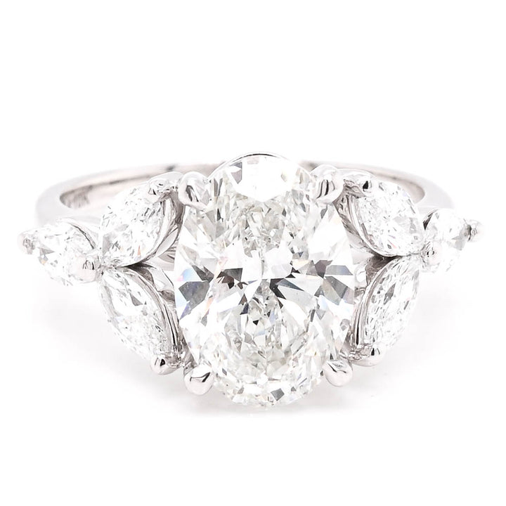 Graziella 10KT White Gold 3.40CTW Oval Shape Accent Side Stones Engagement Ring