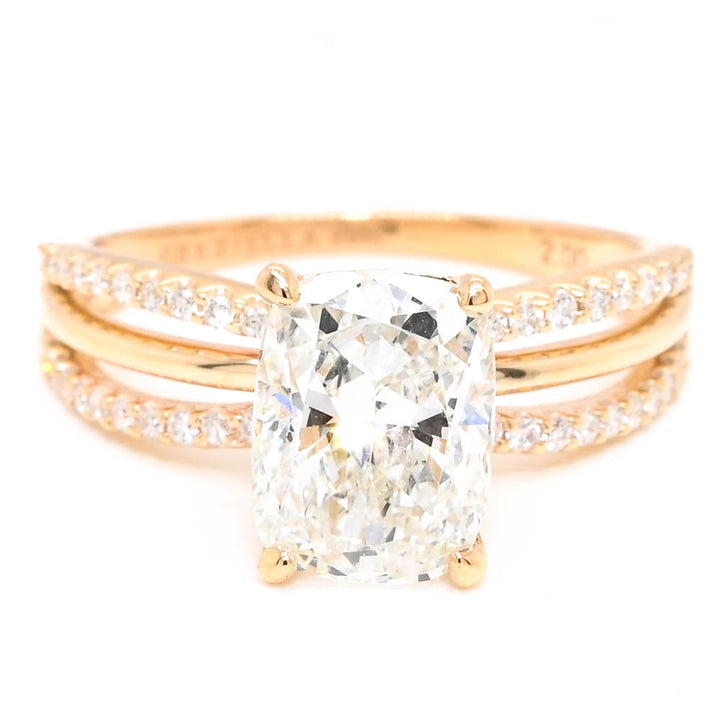 Graziella 14KT Yellow Gold 2.25CTW Cushion Lab-Grown Diamond Accent Engagement Ring - Size 6.75