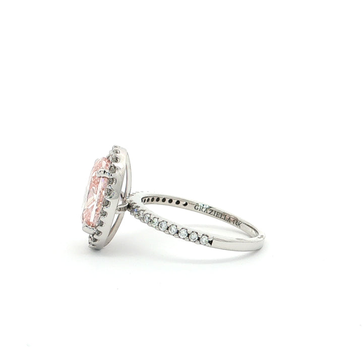 Graziella 14KT White Gold 3.35CTW Oval Shape Fancy Pink Modern Grown Diamond Engagement Ring