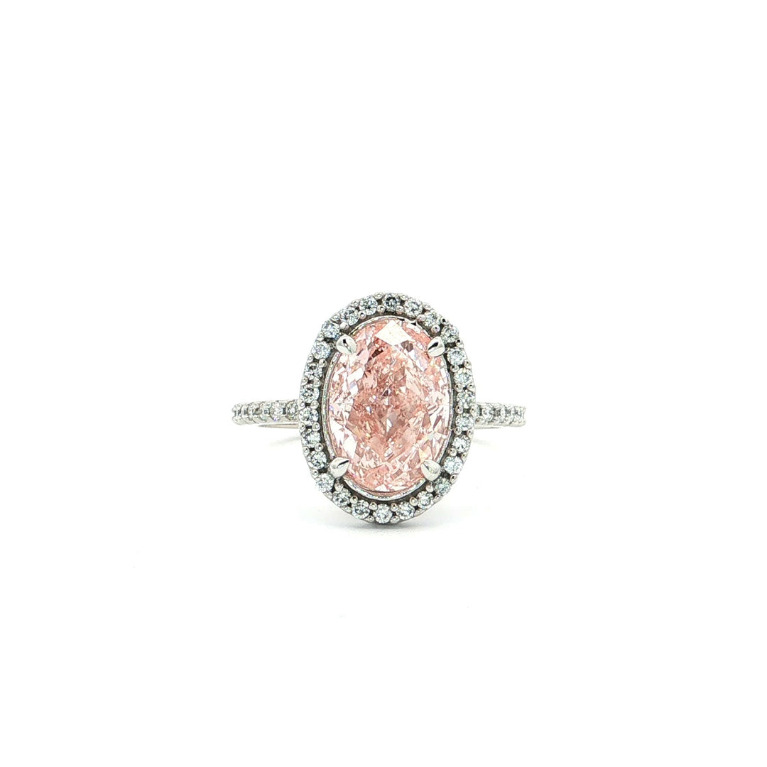 Graziella 14KT White Gold 3.35CTW Oval Shape Fancy Pink Modern Grown Diamond Engagement Ring