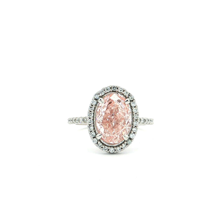 Graziella 14KT White Gold 3.35CTW Oval Shape Fancy Pink Modern Grown Diamond Engagement Ring