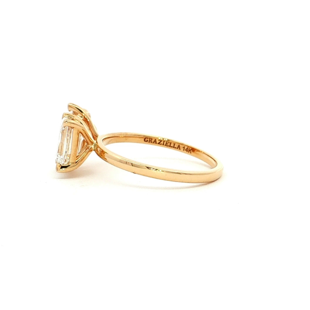 Graziella 14KT Yellow Gold 2.00CTW Pear &amp; Emerald Shape Modern Grown Diamond Engagement Ring