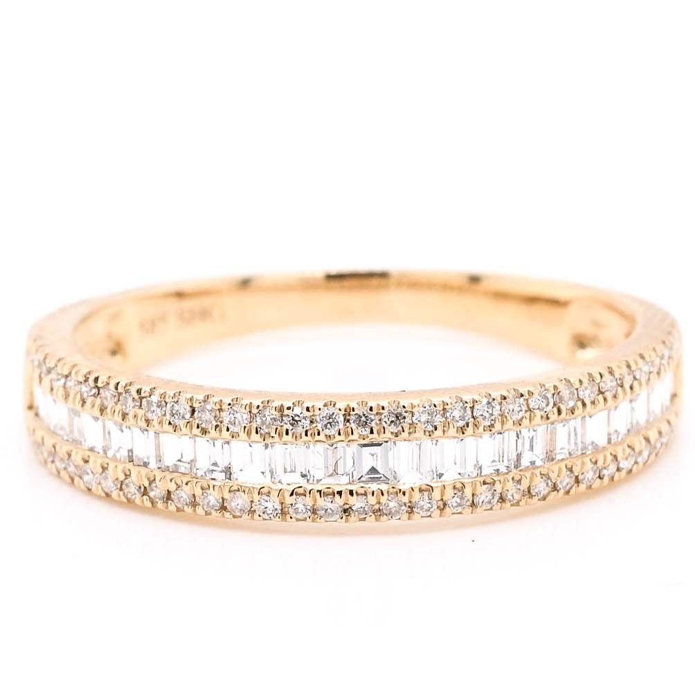 Graziella 14KT Yellow Gold 0.45CTW Round &amp; Baguettes Diamond Band Wedding Band - Size 6.5
