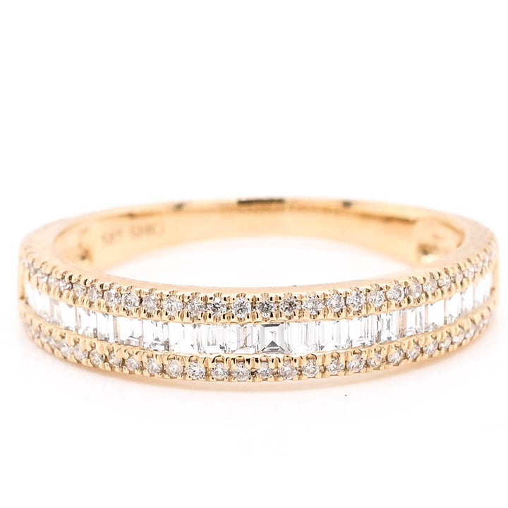 Graziella 14KT Yellow Gold 0.45CTW Round &amp; Baguettes Diamond Band Wedding Band - Size 6.5