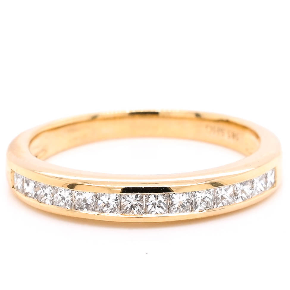 Graziella 14KT Yellow Gold 0.40CTW Princess Cut Diamond Chanel Set Diamond Wedding Band - Size 6.5