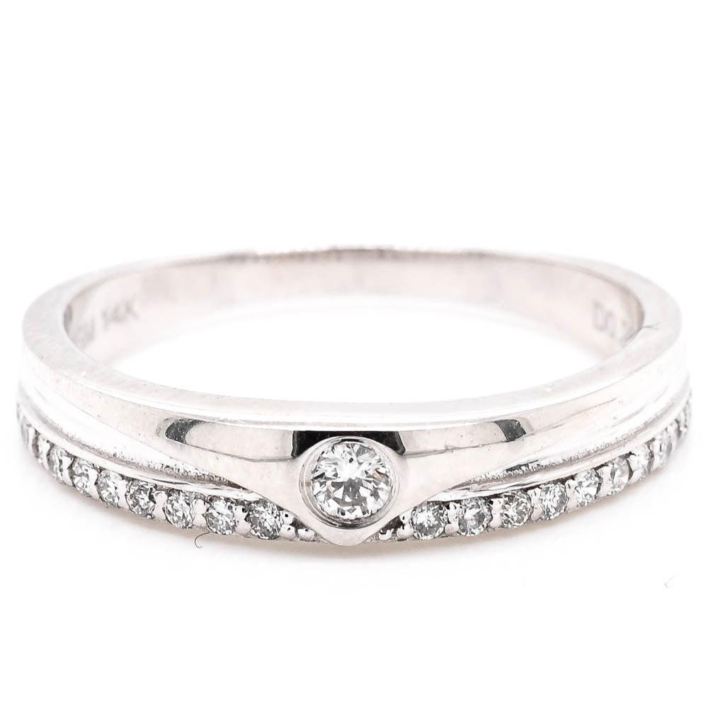 Graziella 14KT White Gold 0.20CTW Diamond Wedding Band - Size 6.5