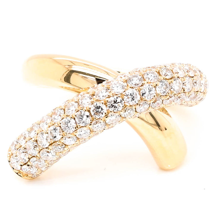 Graziella 14KT Yellow Gold 1.65CTW Diamond Cross Over Celebration Ring - Size 6