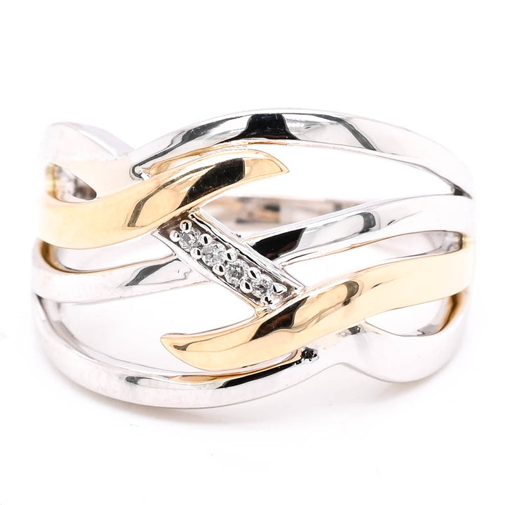 Graziella 10KT White &amp; Yellow Gold 0.02CTW Diamond Celebration Ring - Size 6.5